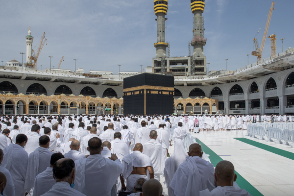 Worshipers pray shoulder-to-shoulder at the Two Holy Mosques after COVID-19 restrictions lifted